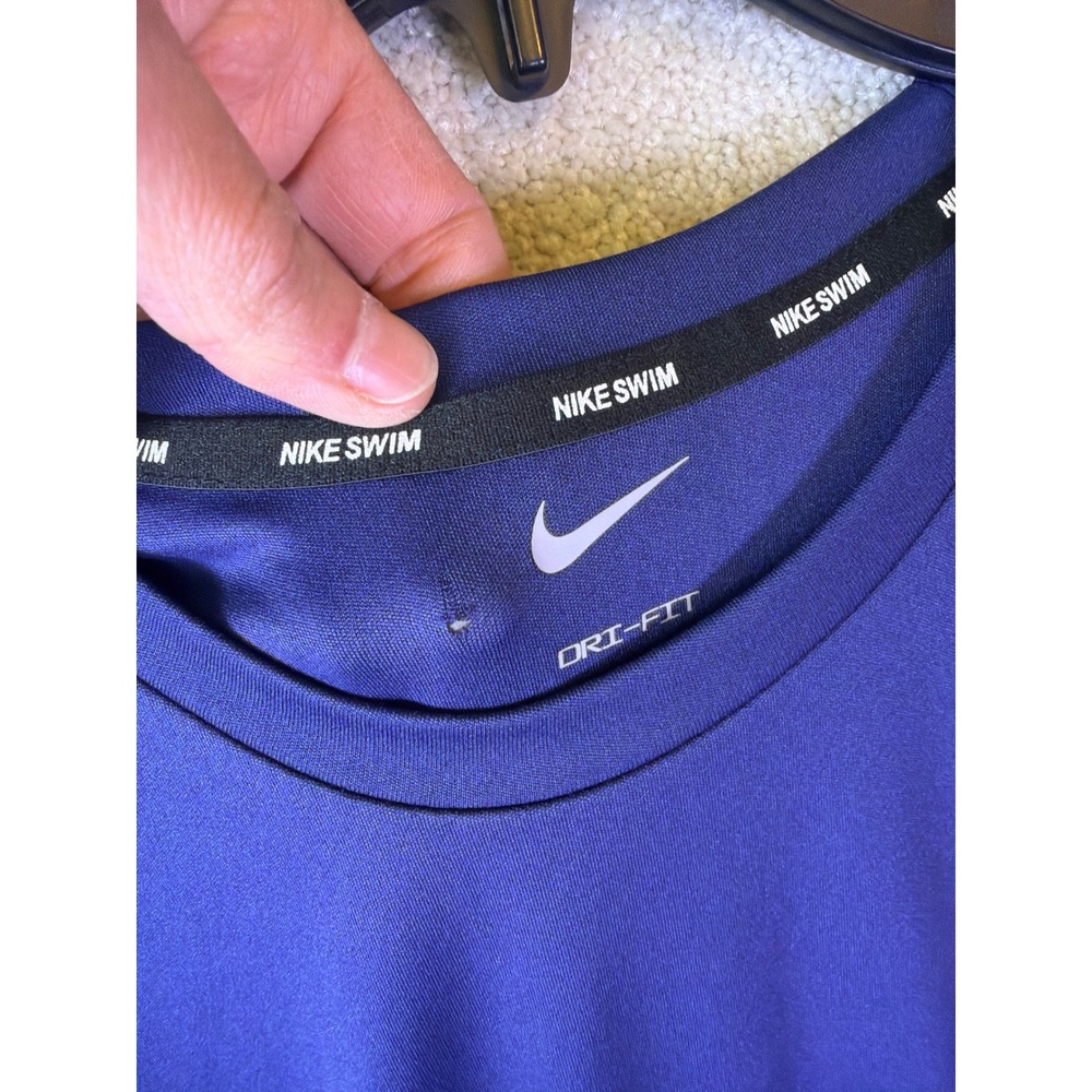 Nike Swim Rash Guard Mens Large Blue Dri-Fit UPF 40+ Short Sleeve Shirt NESSA586 - Picture 4 of 9